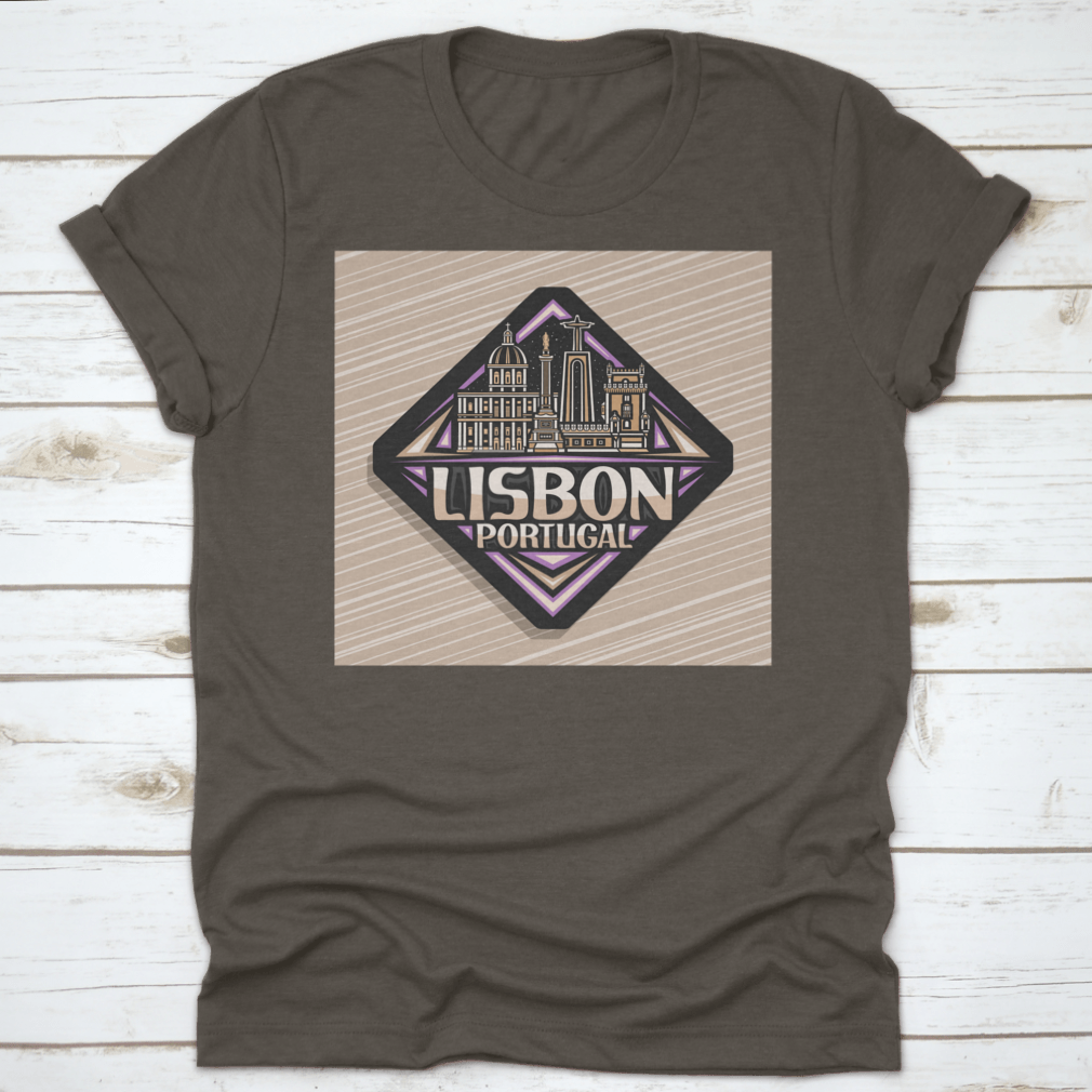 Vector logo design featuring a black rhombus road sign representing Lisbon, printed on a comfortable cotton shirt.