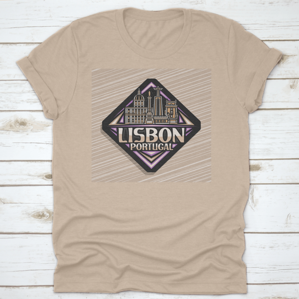 Vector logo design featuring a black rhombus road sign representing Lisbon, printed on a comfortable cotton shirt.