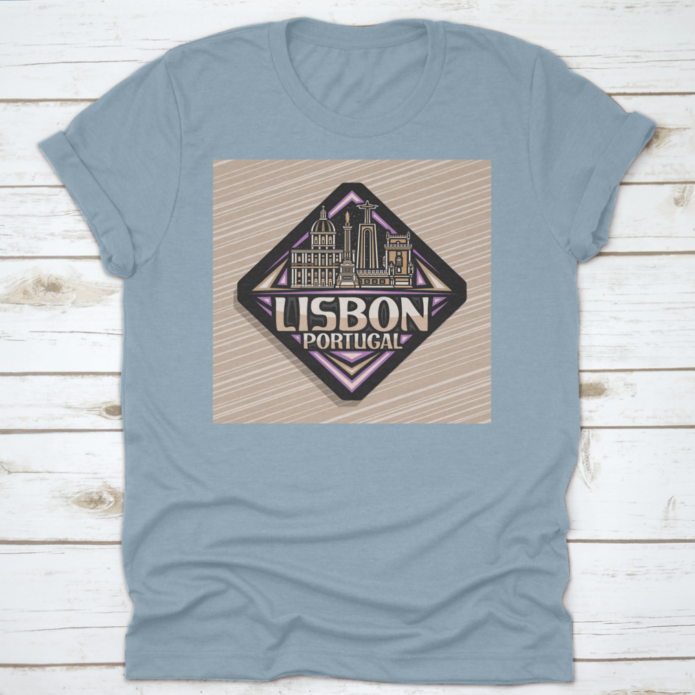 Vector logo design featuring a black rhombus road sign representing Lisbon, printed on a comfortable cotton shirt.