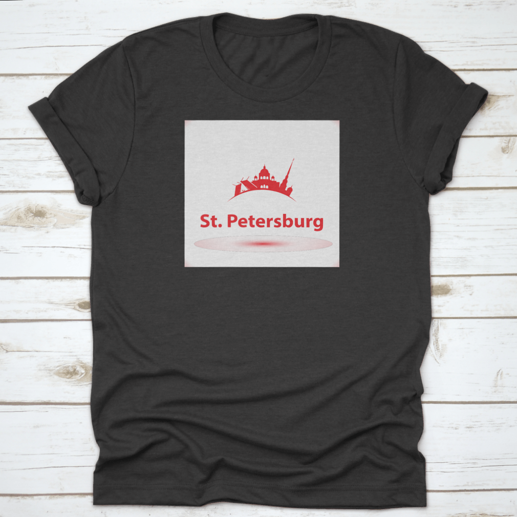 Vector silhouette design of St. Petersburg Russia on a comfortable cotton shirt, showcasing iconic landmarks.