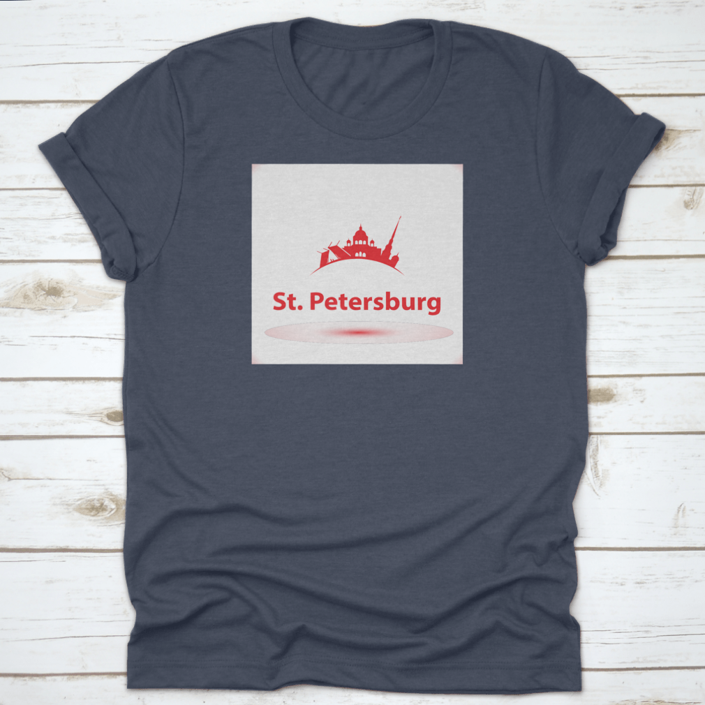 Vector silhouette design of St. Petersburg Russia on a comfortable cotton shirt, showcasing iconic landmarks.