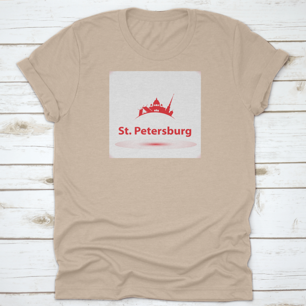 Vector silhouette design of St. Petersburg Russia on a comfortable cotton shirt, showcasing iconic landmarks.