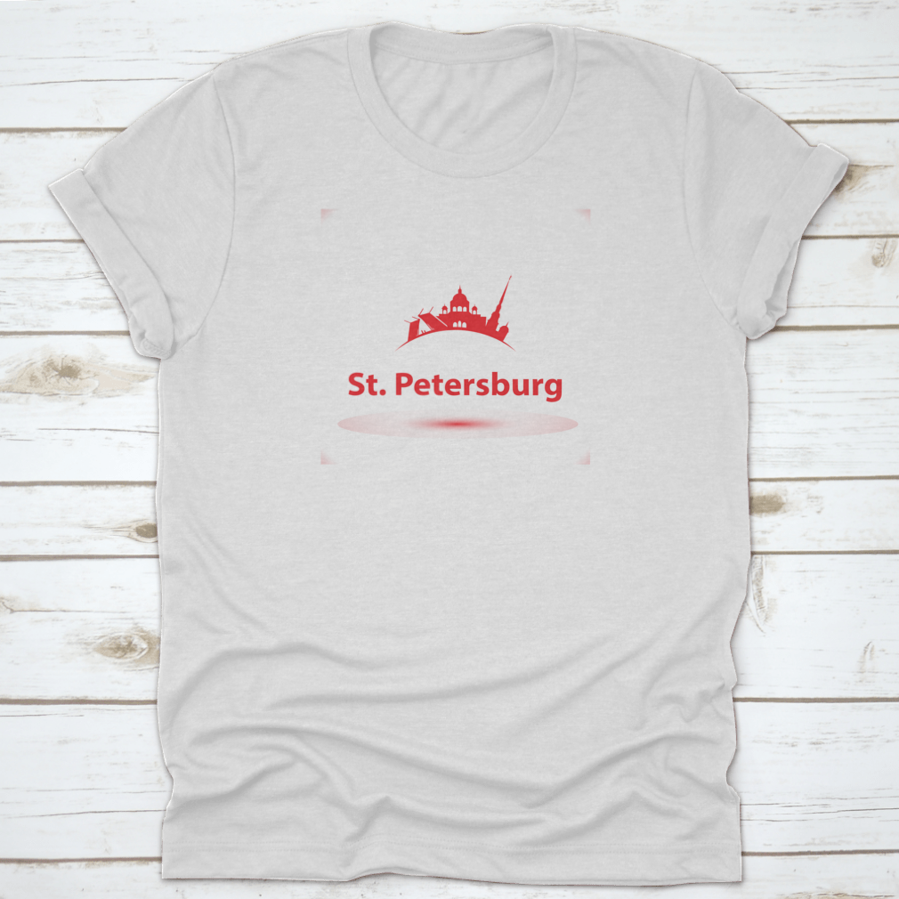 Vector silhouette design of St. Petersburg Russia on a comfortable cotton shirt, showcasing iconic landmarks.