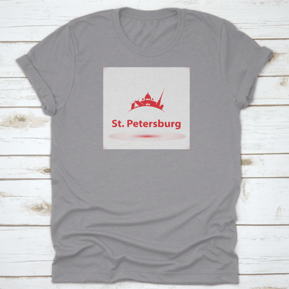 Vector silhouette design of St. Petersburg Russia on a comfortable cotton shirt, showcasing iconic landmarks.