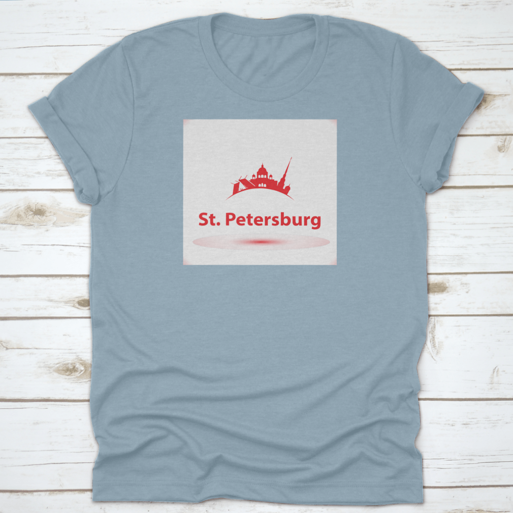 Vector silhouette design of St. Petersburg Russia on a comfortable cotton shirt, showcasing iconic landmarks.