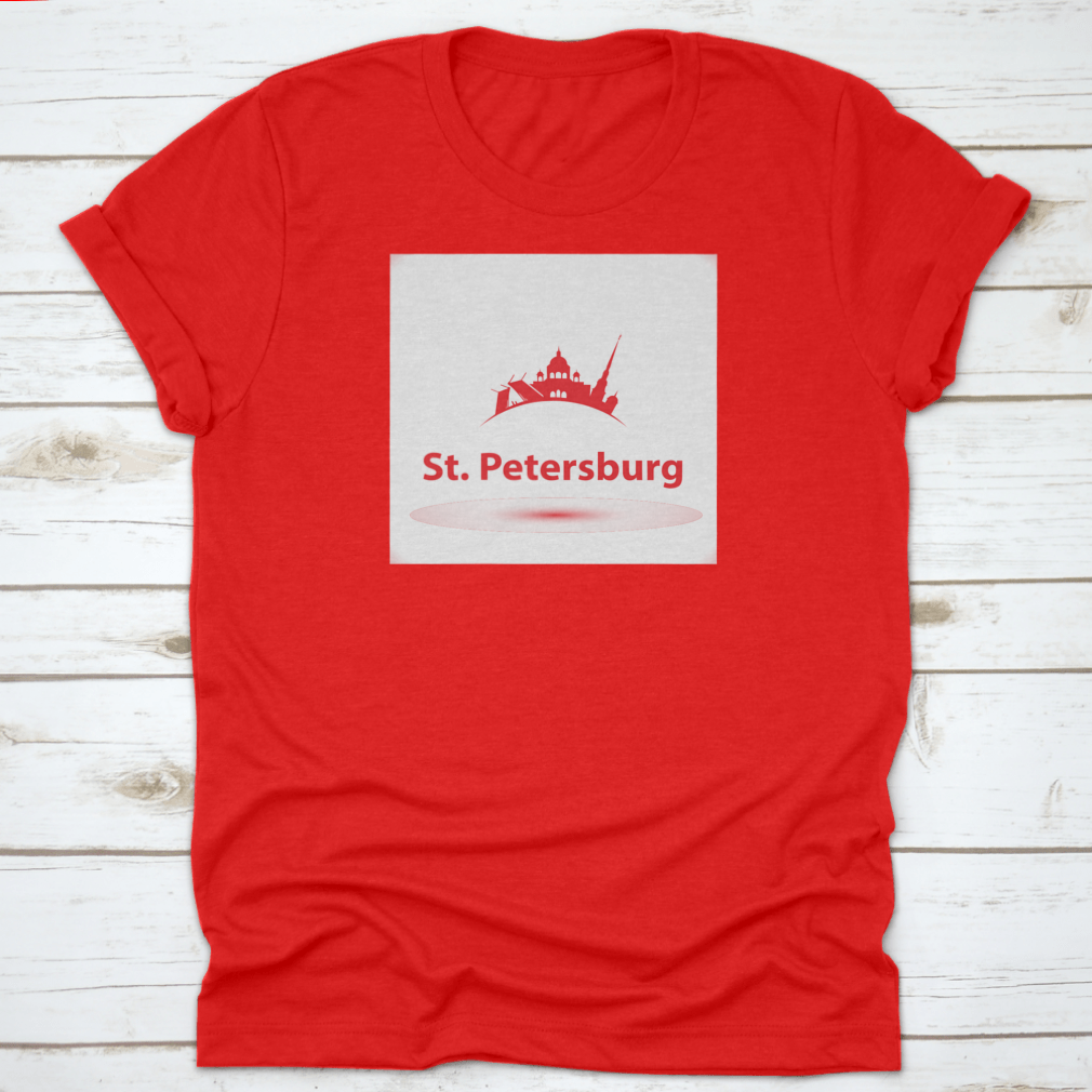 Vector silhouette design of St. Petersburg Russia on a comfortable cotton shirt, showcasing iconic landmarks.