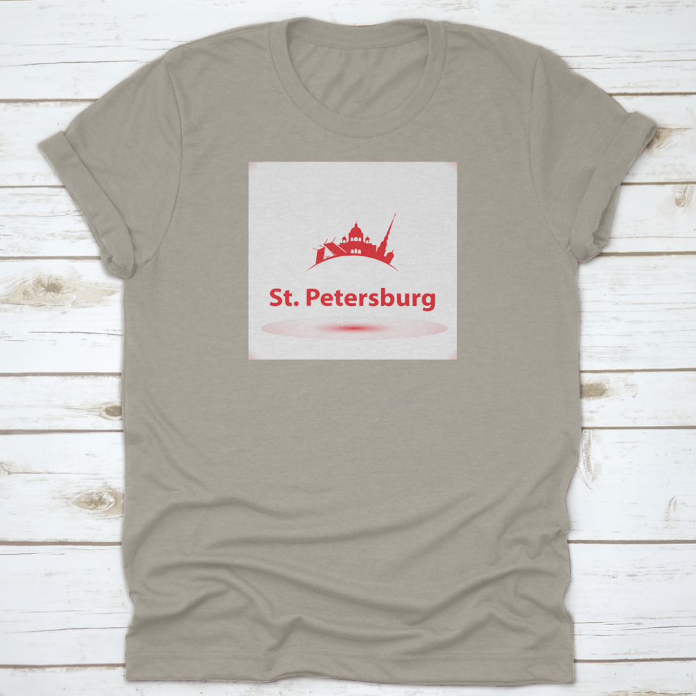 Vector silhouette design of St. Petersburg Russia on a comfortable cotton shirt, showcasing iconic landmarks.