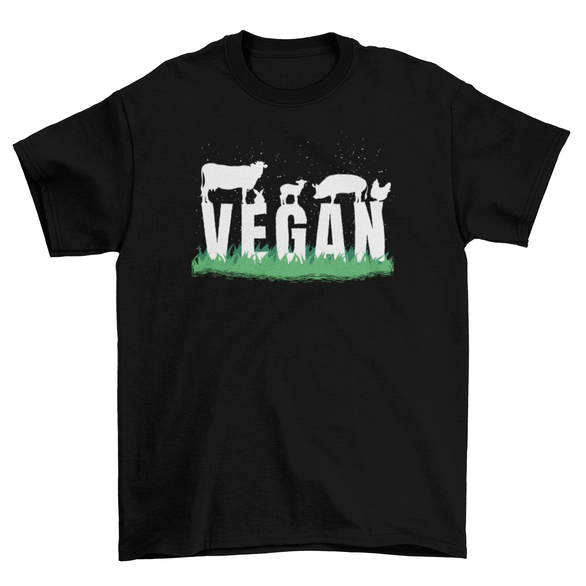 Vegan Animals Silhouette T-Shirt featuring animal silhouettes and the word vegan, perfect for animal lovers.