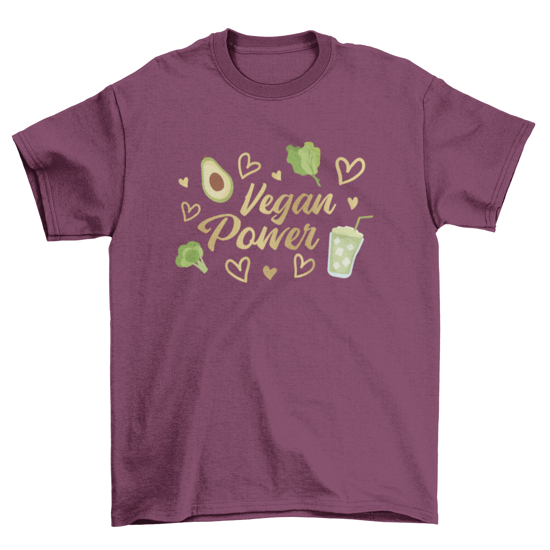 Vegan Power T-Shirt featuring colorful veggies and hearts design with the quote 'Vegan Power'.