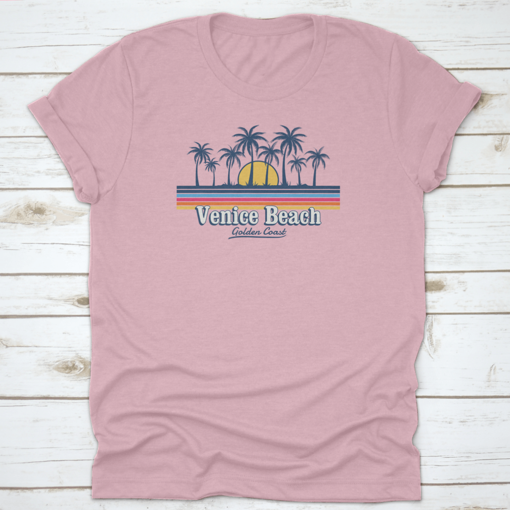 Venice Tropical Beach design featuring palm trees, sun, and waves in a stylish line art format.