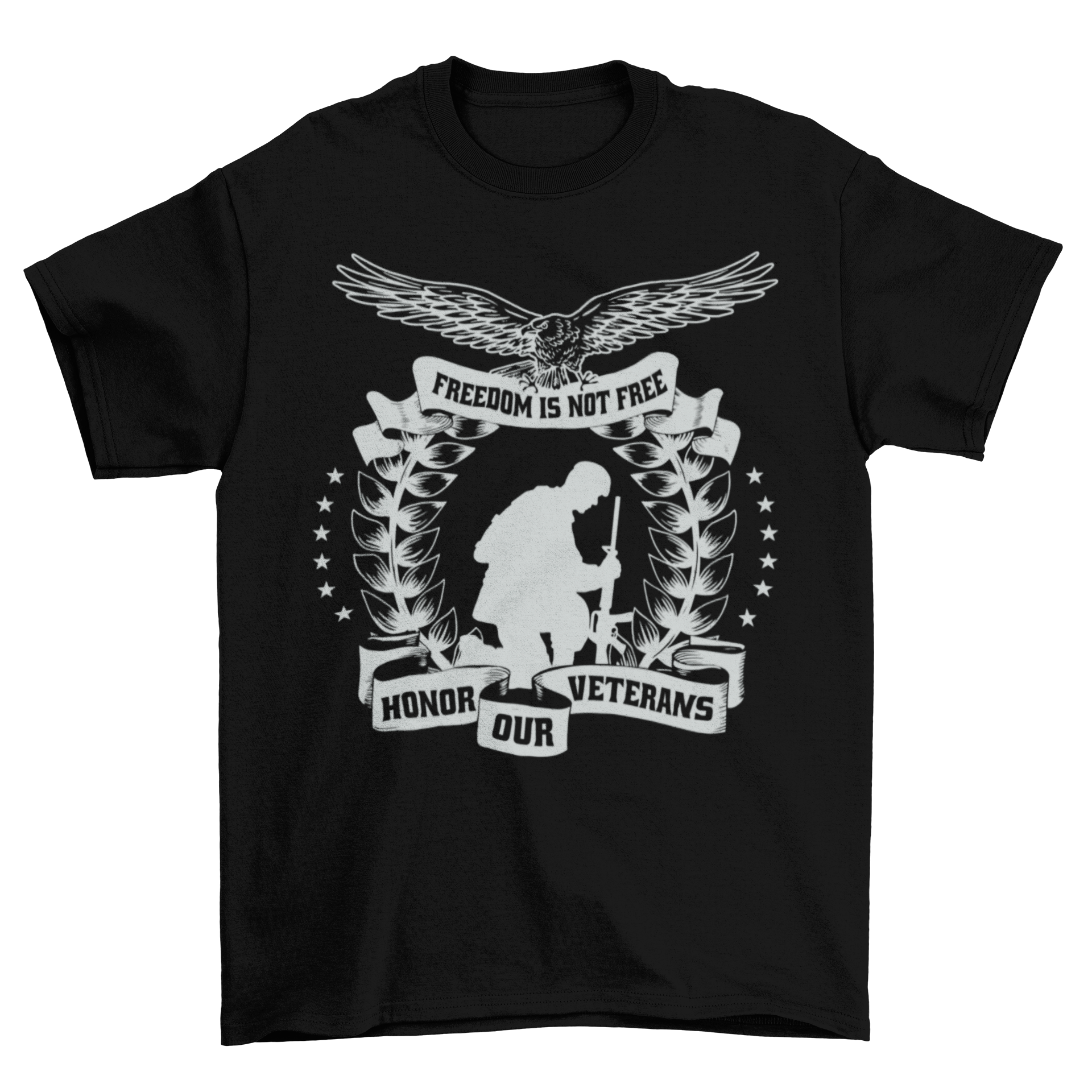 Veterans Day soldier silhouette t-shirt featuring an eagle and a powerful quote honoring veterans.