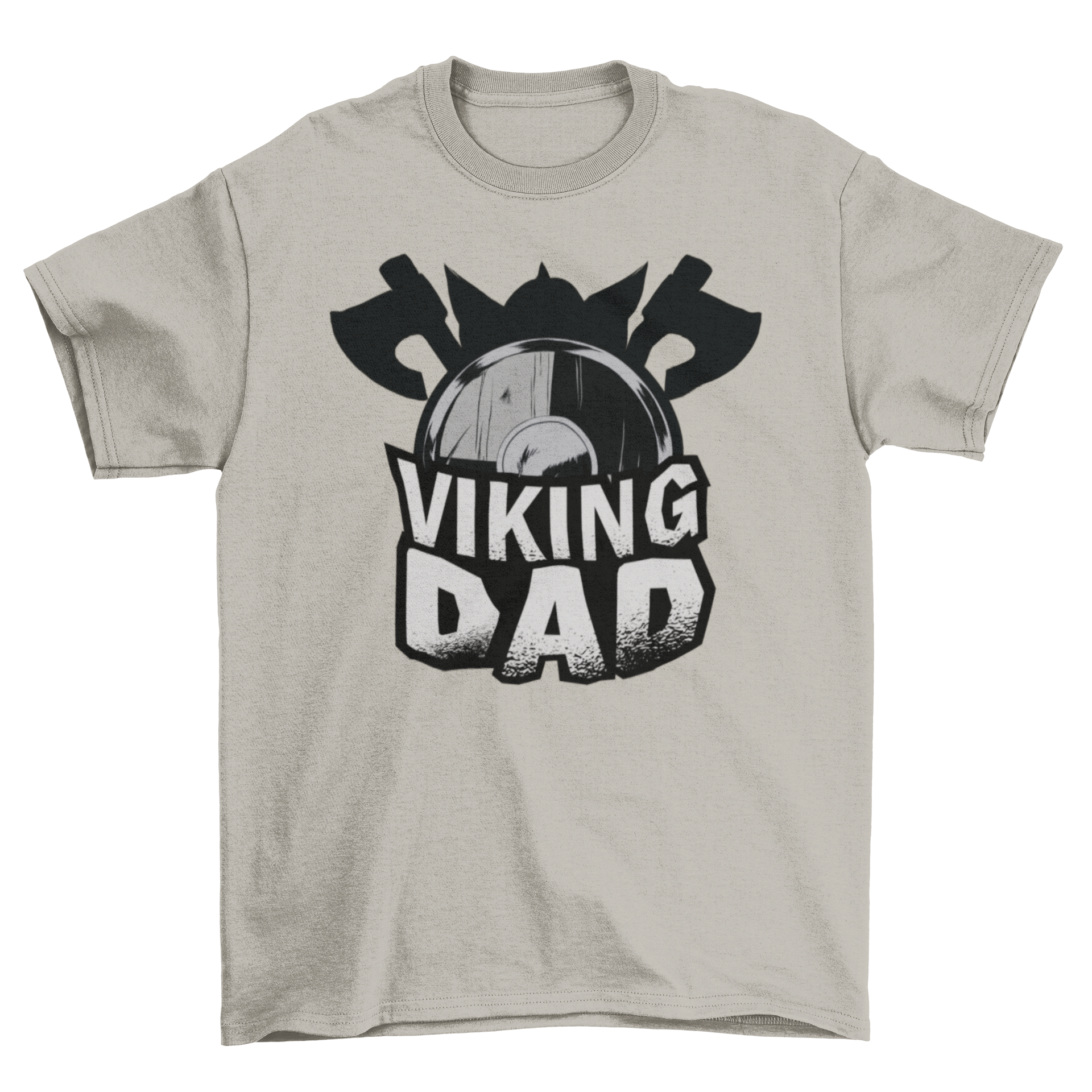 Viking Dad T-Shirt featuring combat elements and bold text design.