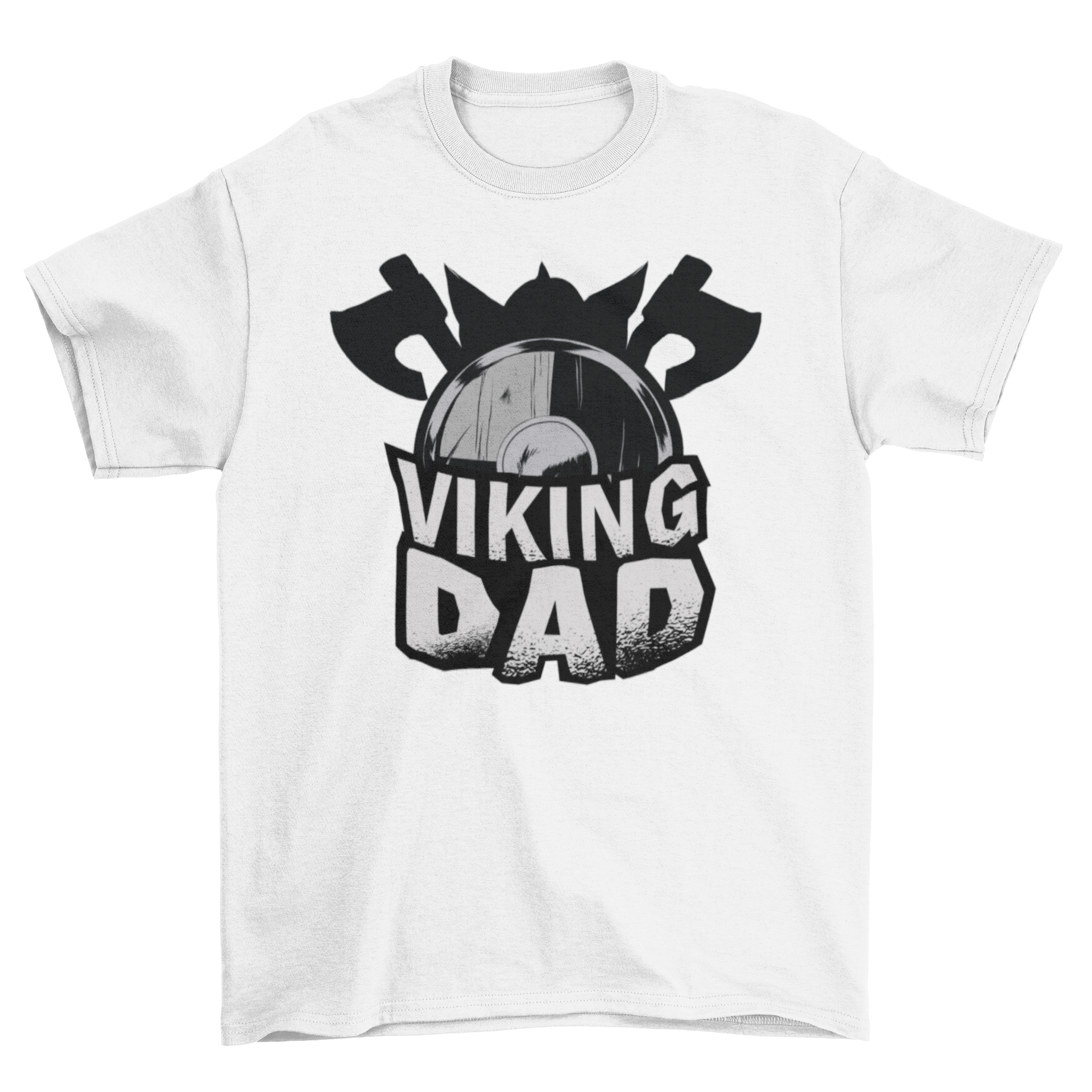 Viking Dad T-Shirt featuring combat elements and bold text design.