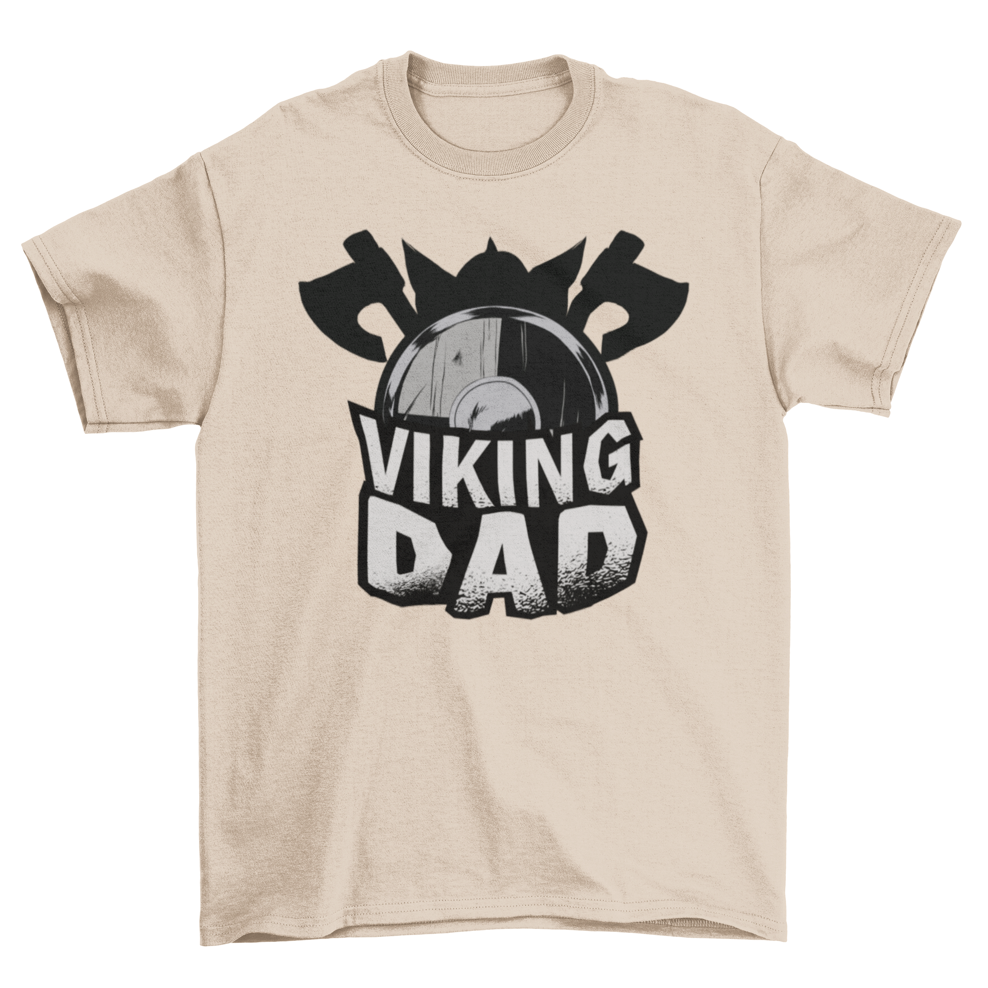 Viking Dad T-Shirt featuring combat elements and bold text design.