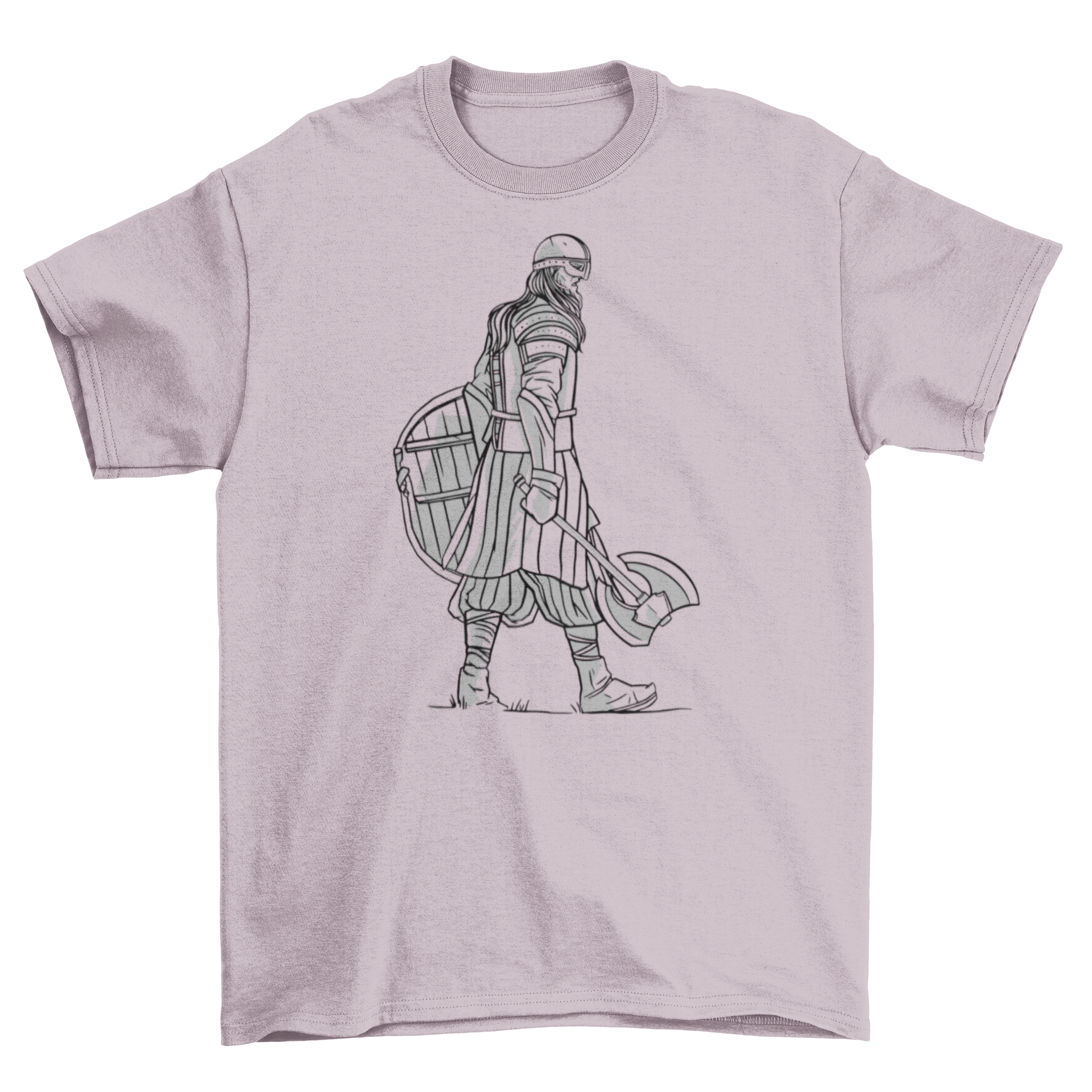 A stylish Viking walking t-shirt featuring a Viking holding an axe, perfect for casual wear.