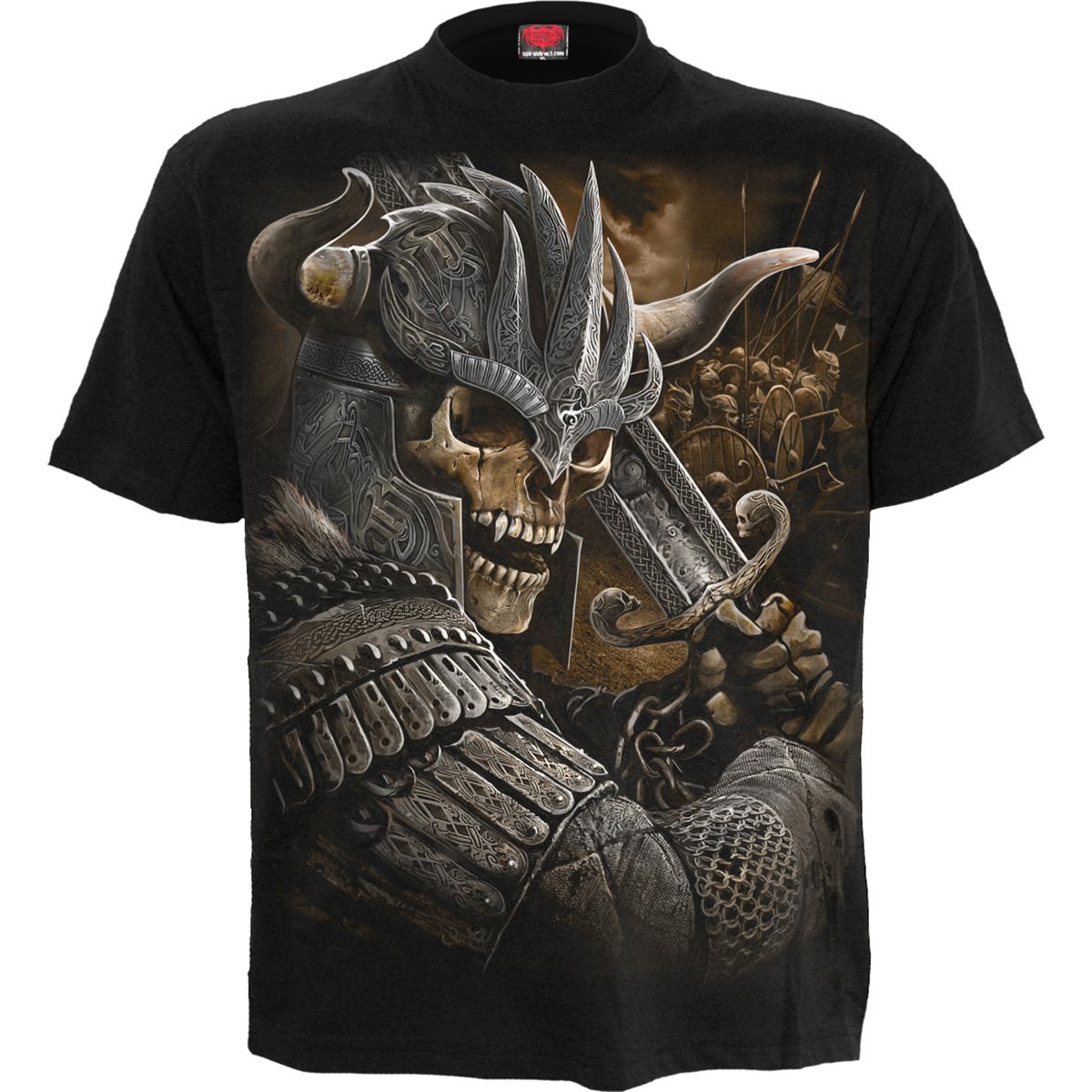 Black VIKING WARRIOR T-Shirt featuring a bold Viking graphic design, made from 100% cotton for comfort.