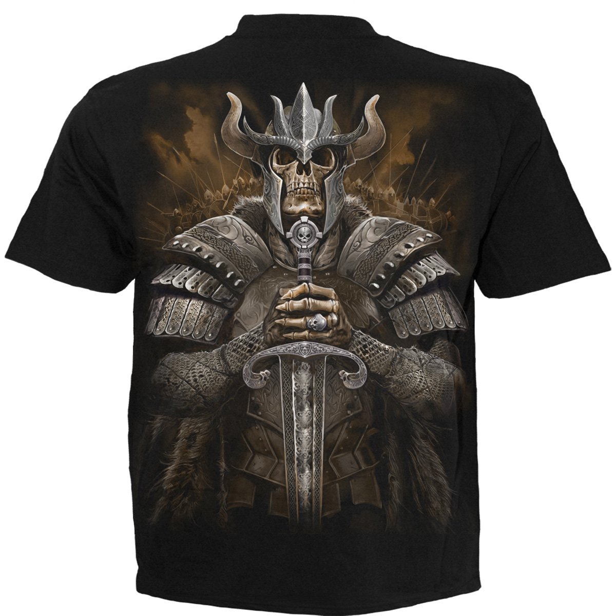 Black VIKING WARRIOR T-Shirt featuring a bold Viking graphic design, made from 100% cotton for comfort.