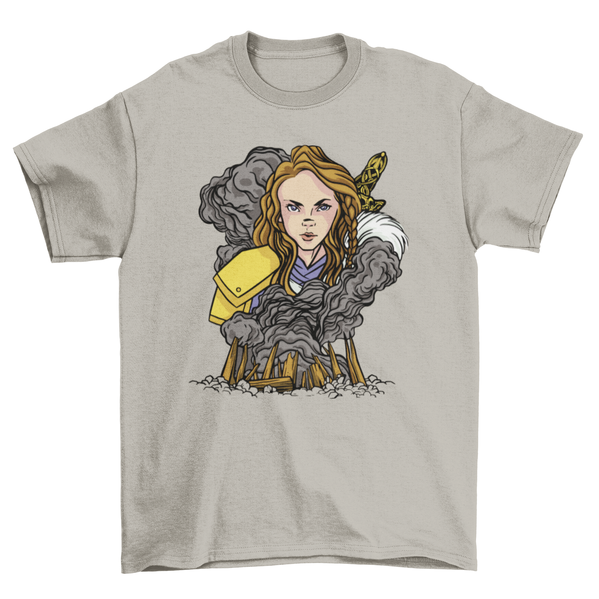 A stylish t-shirt featuring a Viking woman warrior design, showcasing strength and empowerment.