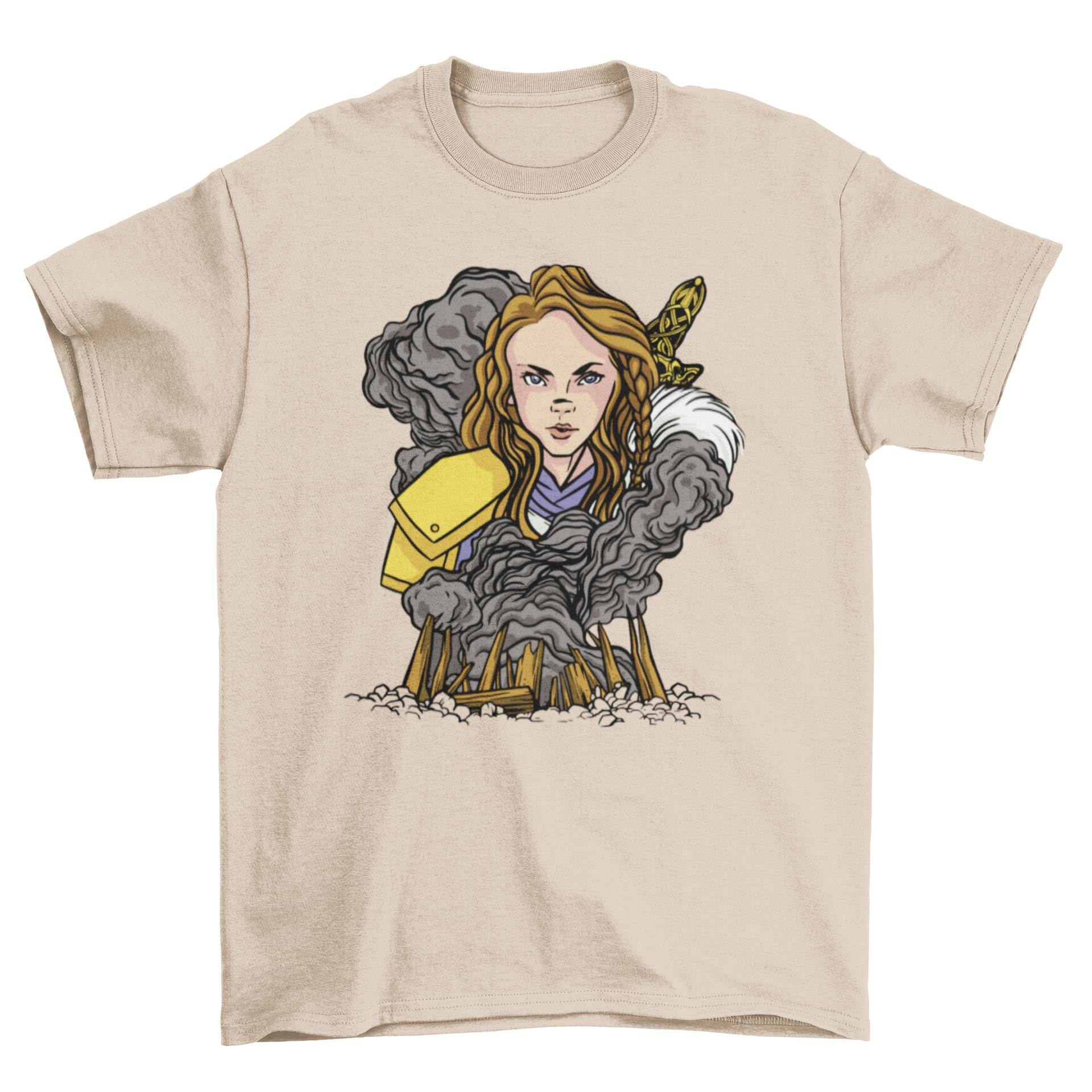 A stylish t-shirt featuring a Viking woman warrior design, showcasing strength and empowerment.