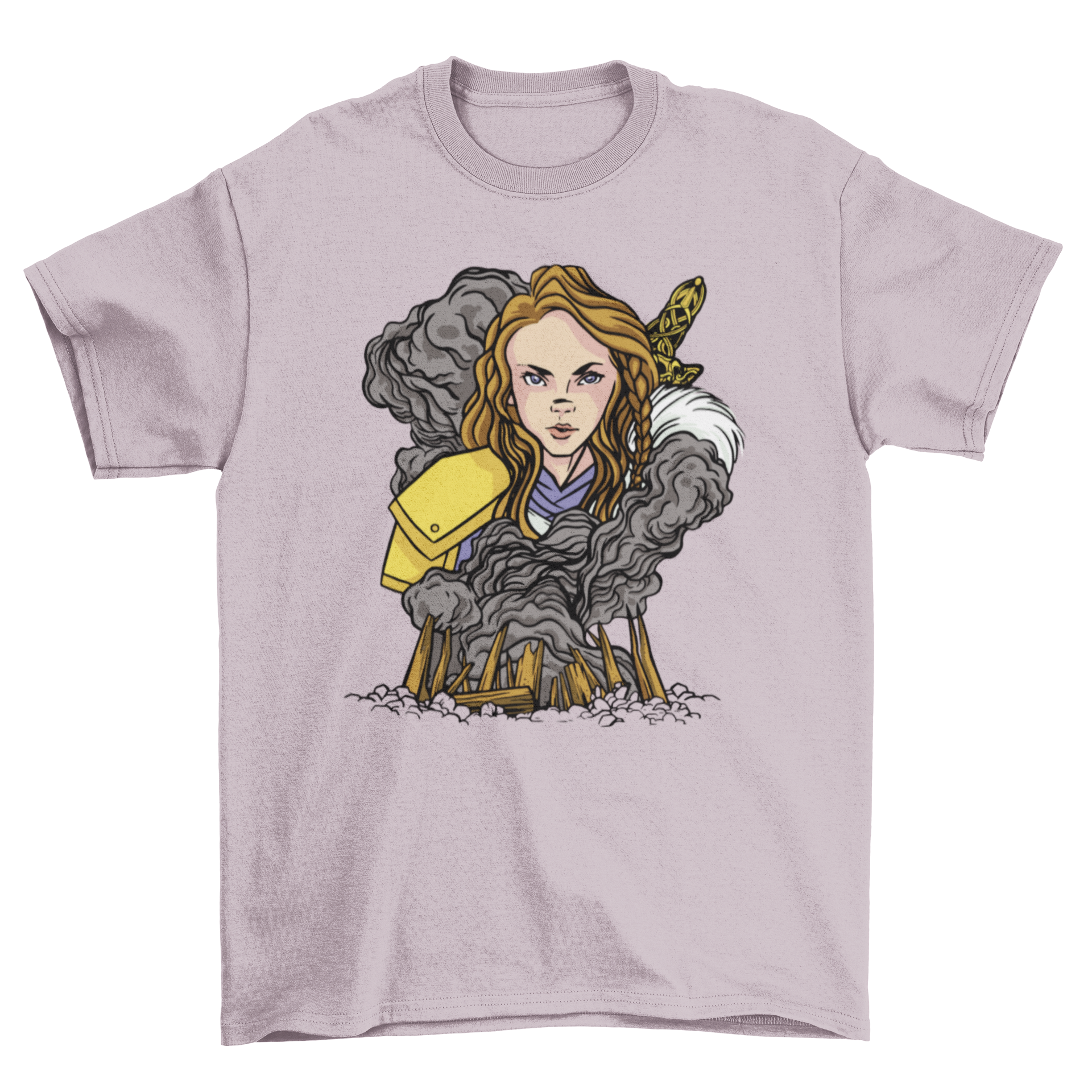 A stylish t-shirt featuring a Viking woman warrior design, showcasing strength and empowerment.