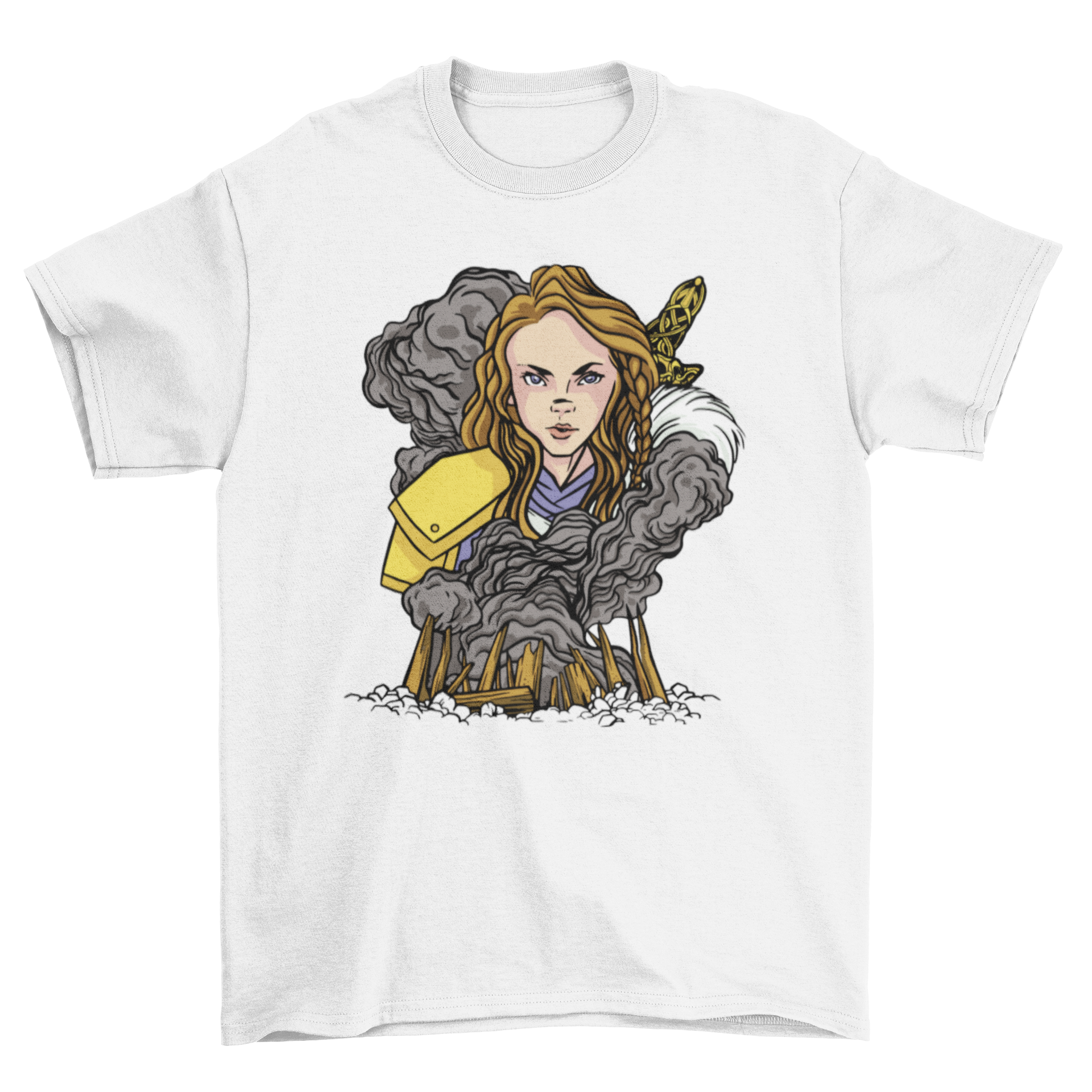 A stylish t-shirt featuring a Viking woman warrior design, showcasing strength and empowerment.