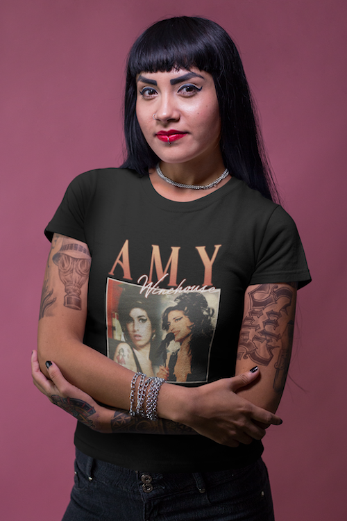 Vintage Amy Winehouse T-Shirt made from soft ring-spun cotton, featuring a stylish design that pays tribute to the iconic singer.