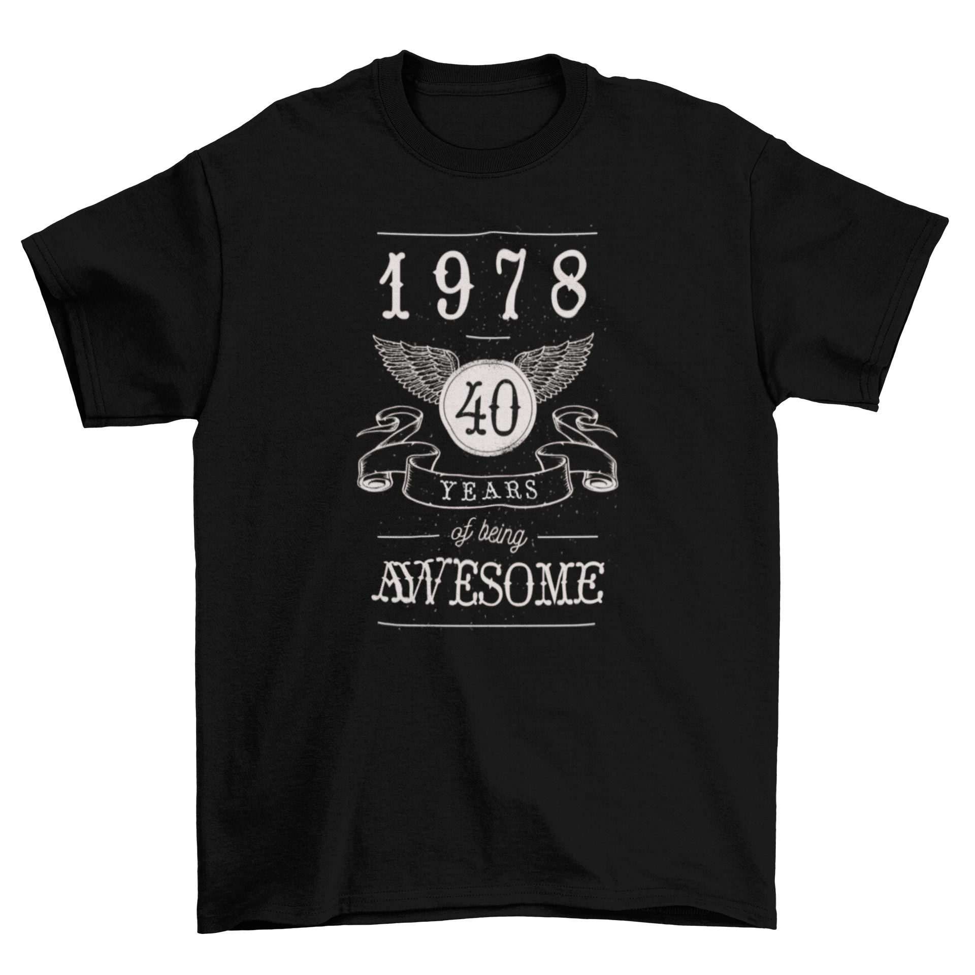 Vintage Awesome 1978 T-shirt featuring '40 years of being awesome' with wings and ribbon design.