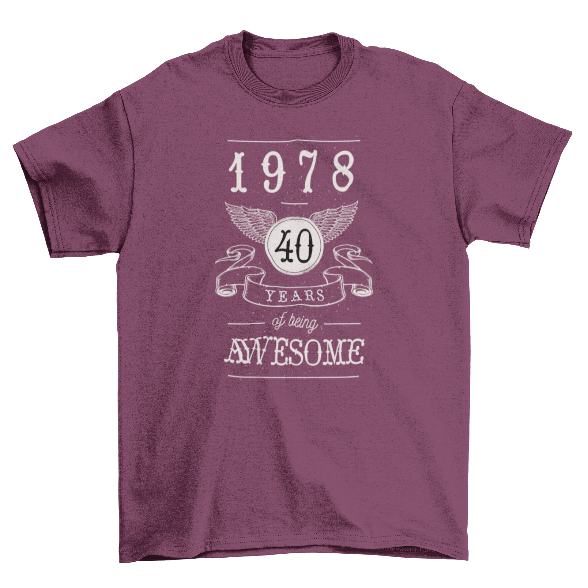 Vintage Awesome 1978 T-shirt featuring '40 years of being awesome' with wings and ribbon design.