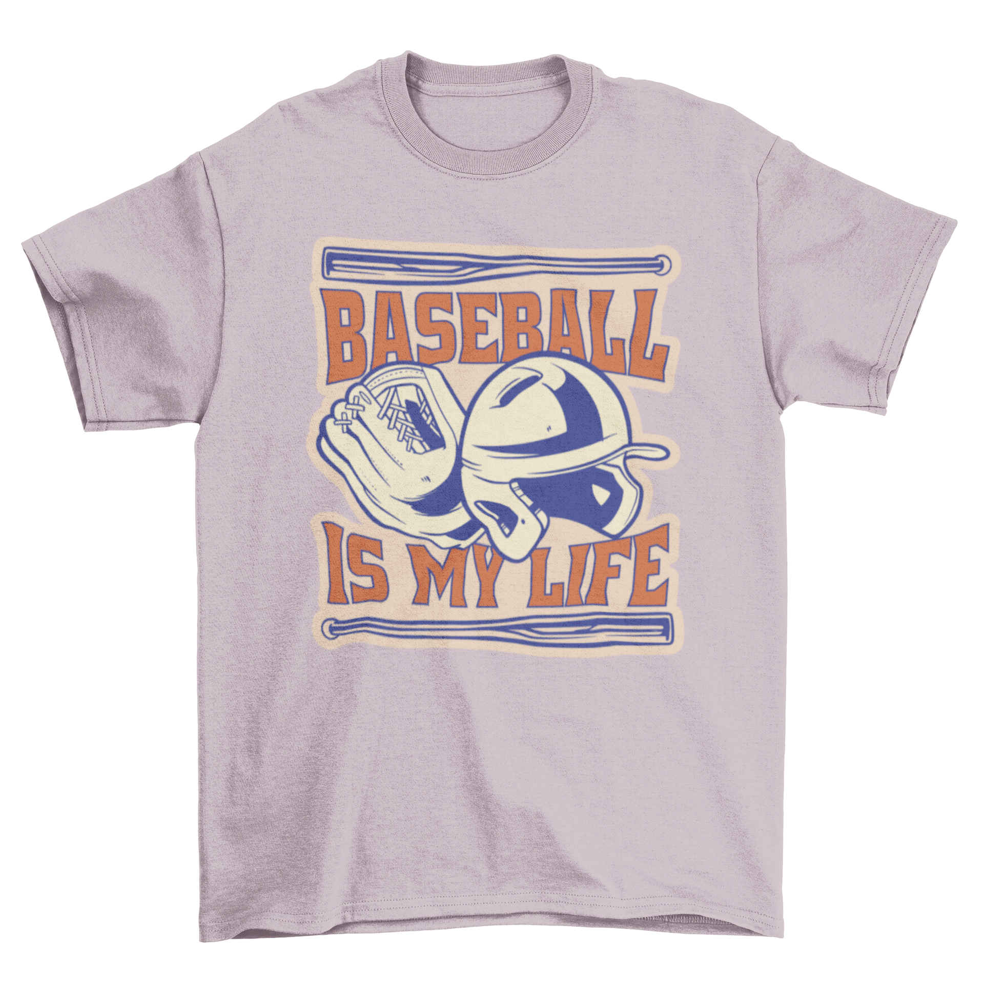 Vintage baseball sport t-shirt featuring a baseball glove and helmet with the quote 'Baseball is my life'.