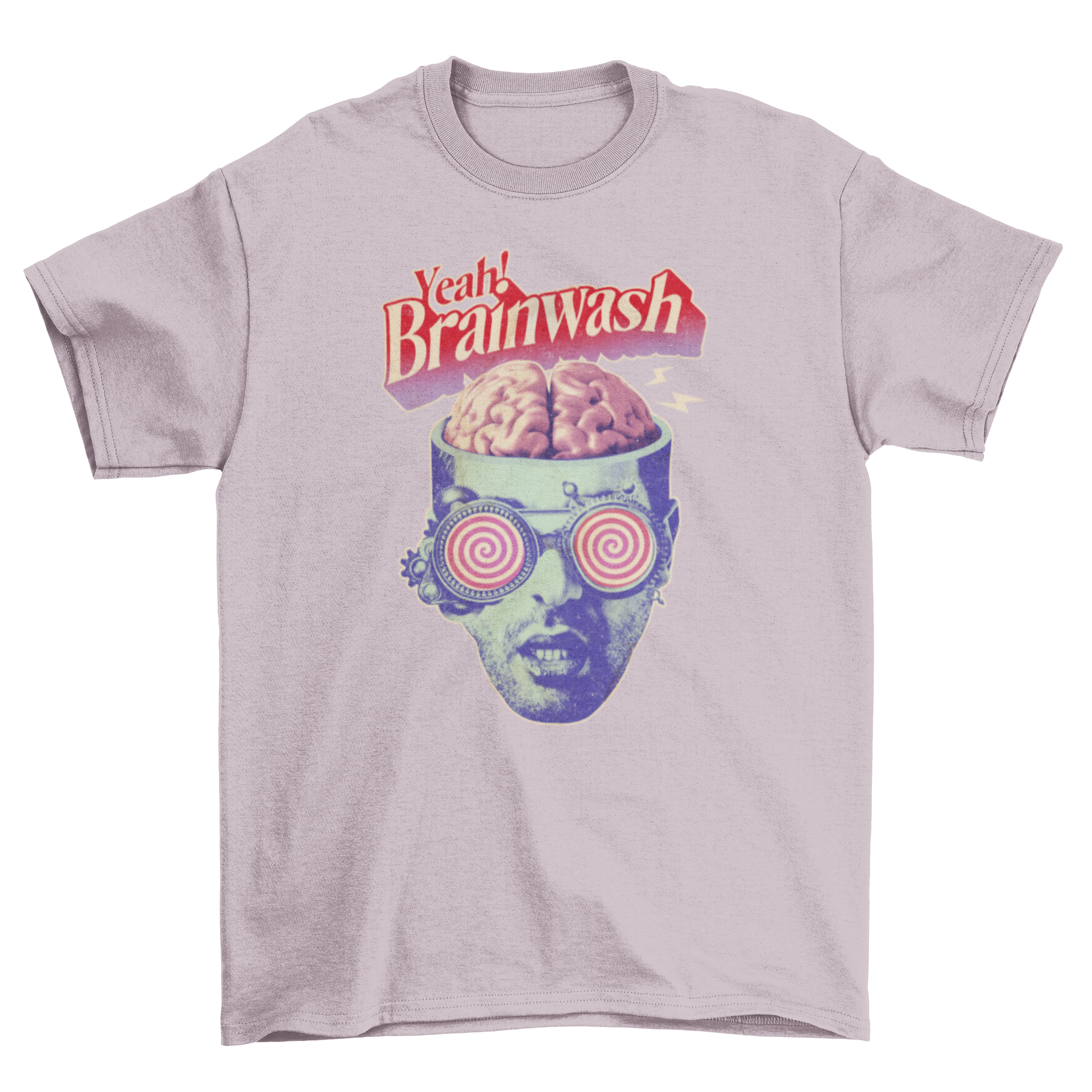 Vintage brainwash t-shirt featuring a man and his brain with the quote 'Yeah! Brainwash'.