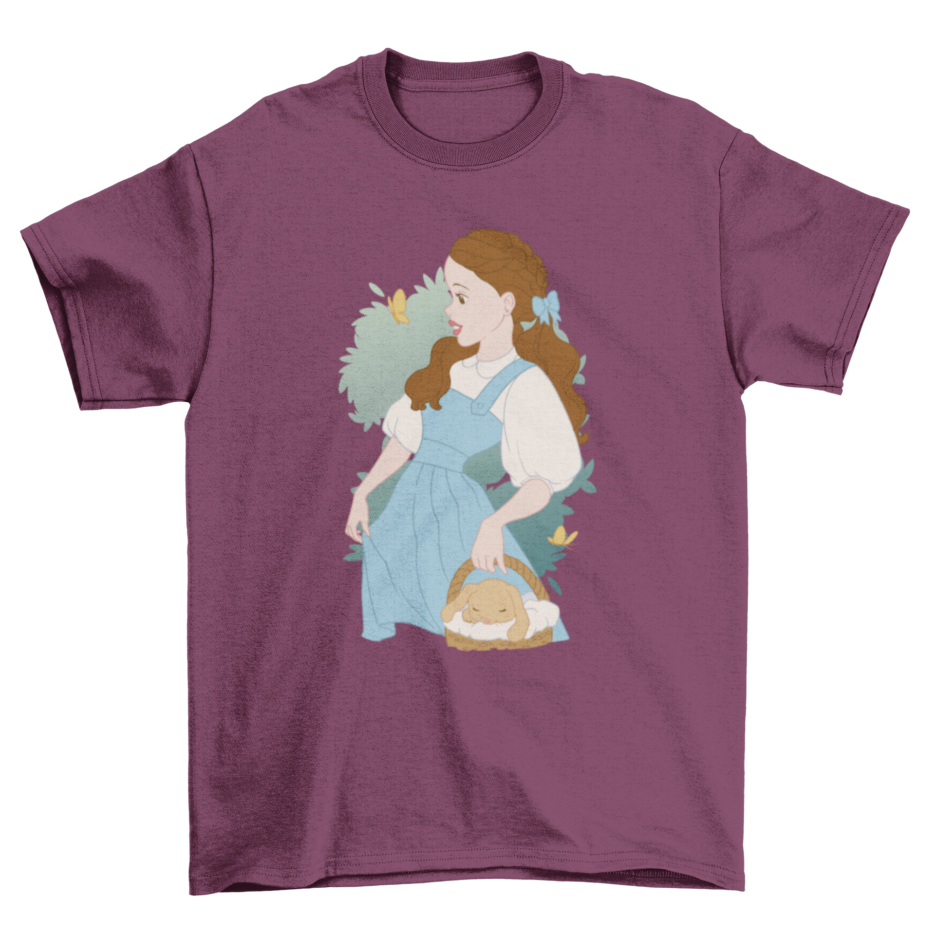 Vintage cartoon girl t-shirt featuring a girl surrounded by cute animals in a whimsical design.