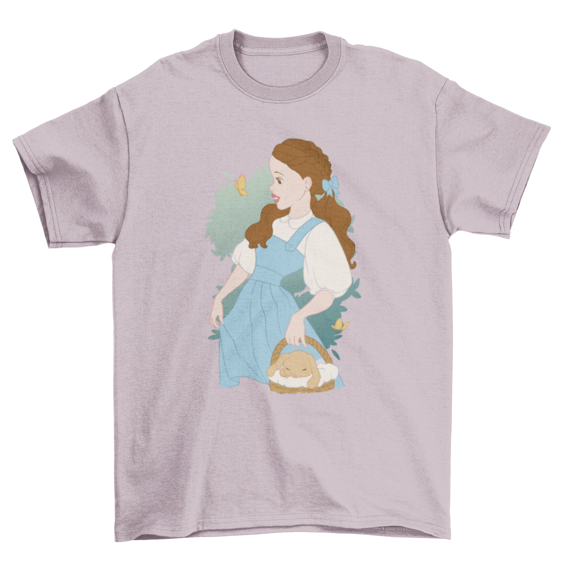 Vintage cartoon girl t-shirt featuring a girl surrounded by cute animals in a whimsical design.