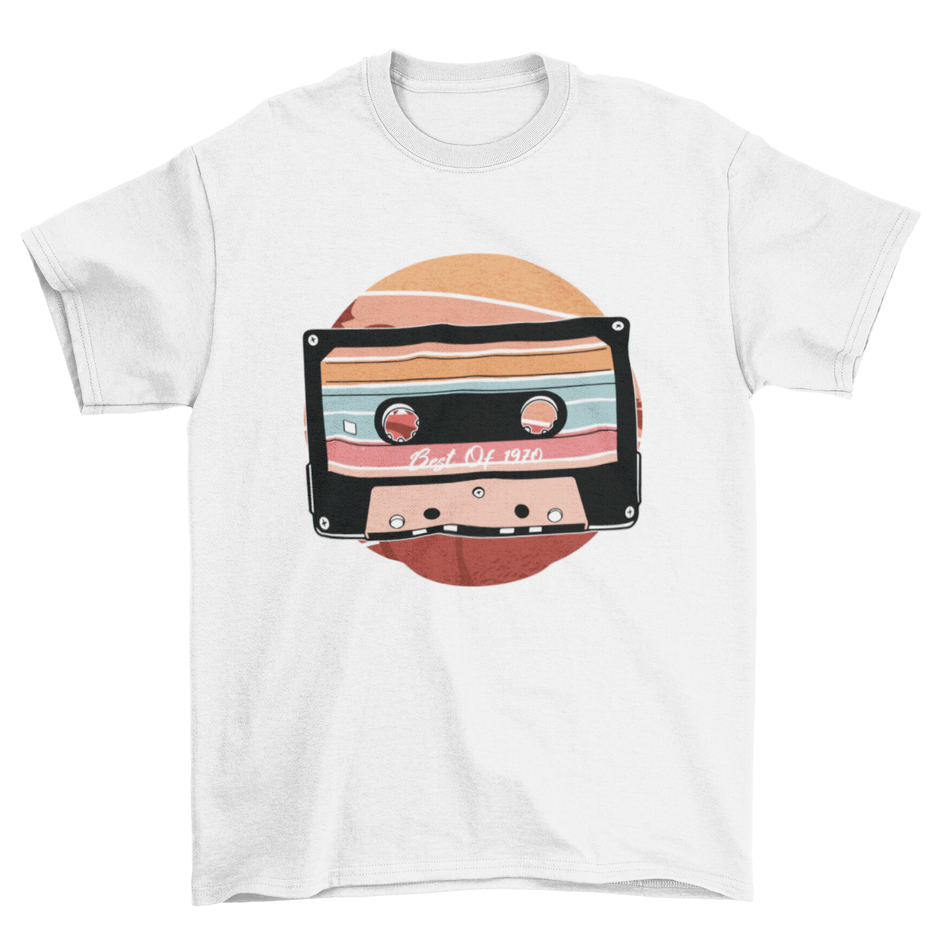 Vintage cassette t-shirt featuring a retro cassette illustration and 'Best of 1970' caption, perfect for music lovers.