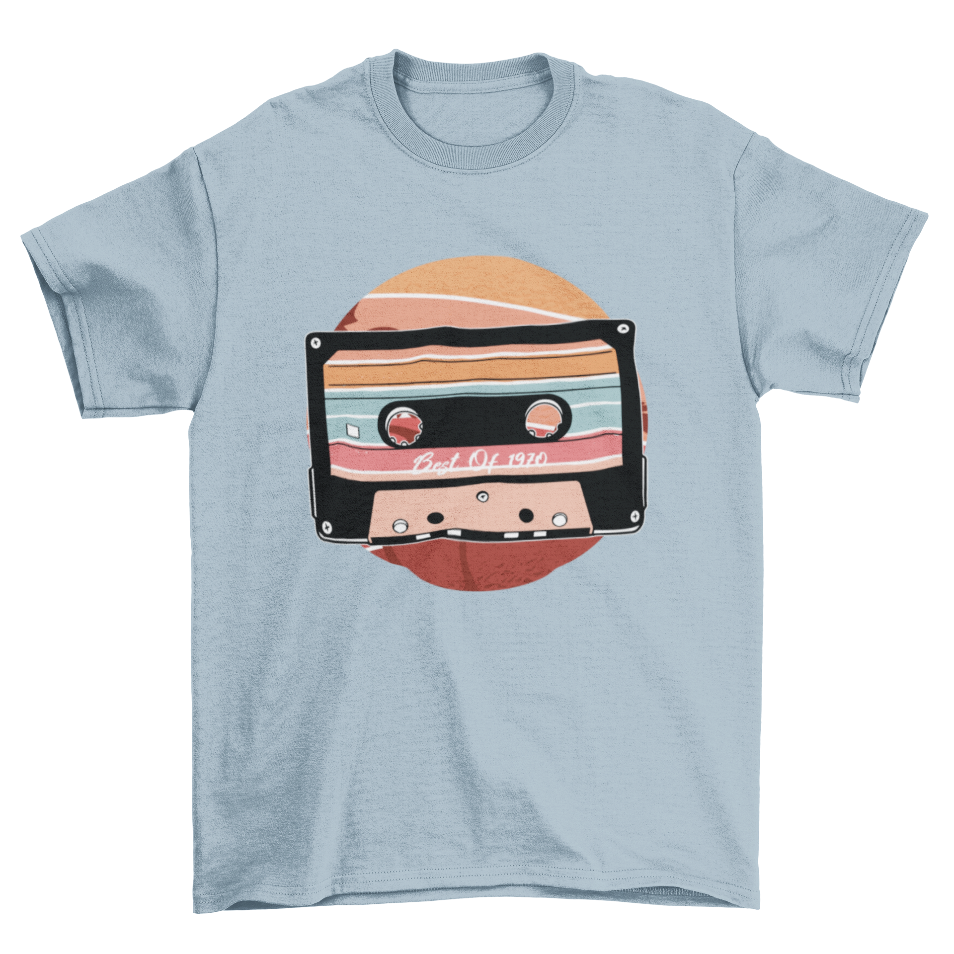 Vintage cassette t-shirt featuring a retro cassette illustration and 'Best of 1970' caption, perfect for music lovers.