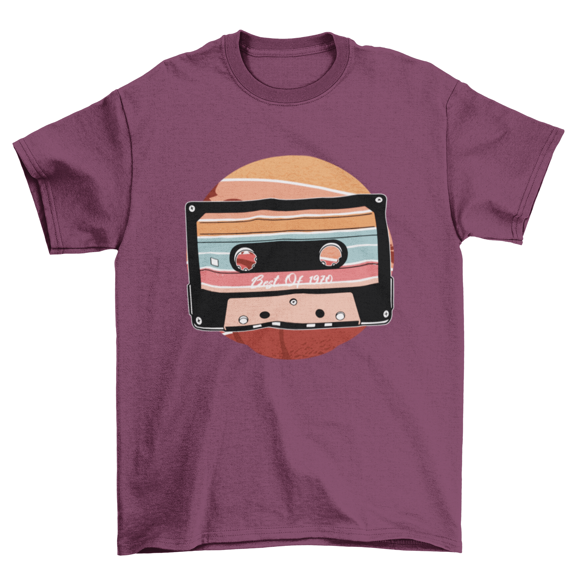 Vintage cassette t-shirt featuring a retro cassette illustration and 'Best of 1970' caption, perfect for music lovers.