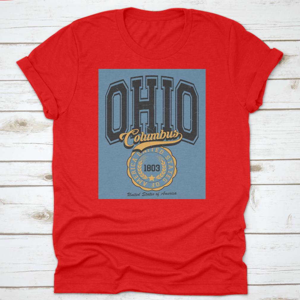 Vintage College Varsity Ohio State T-shirt featuring a classic fit and slogan emblem print, perfect for fans.