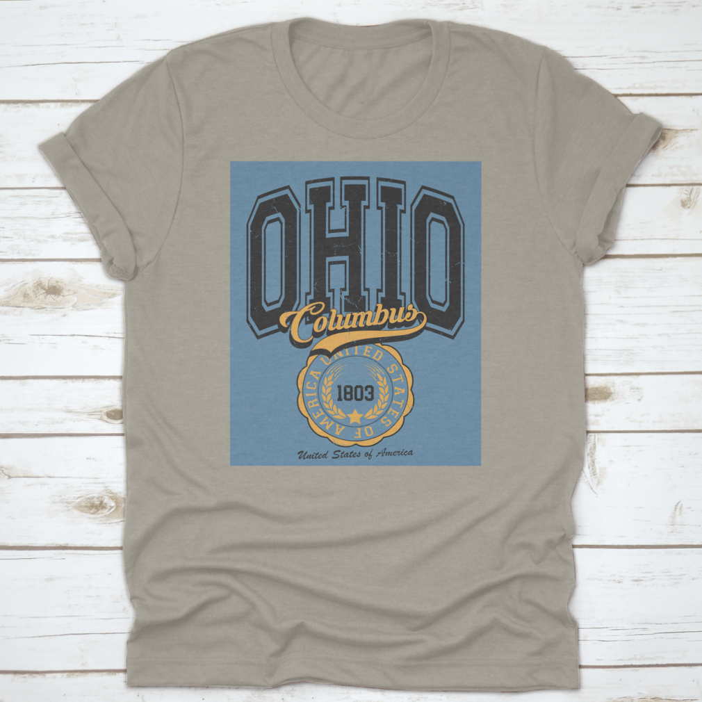 Vintage College Varsity Ohio State T-shirt featuring a classic fit and slogan emblem print, perfect for fans.