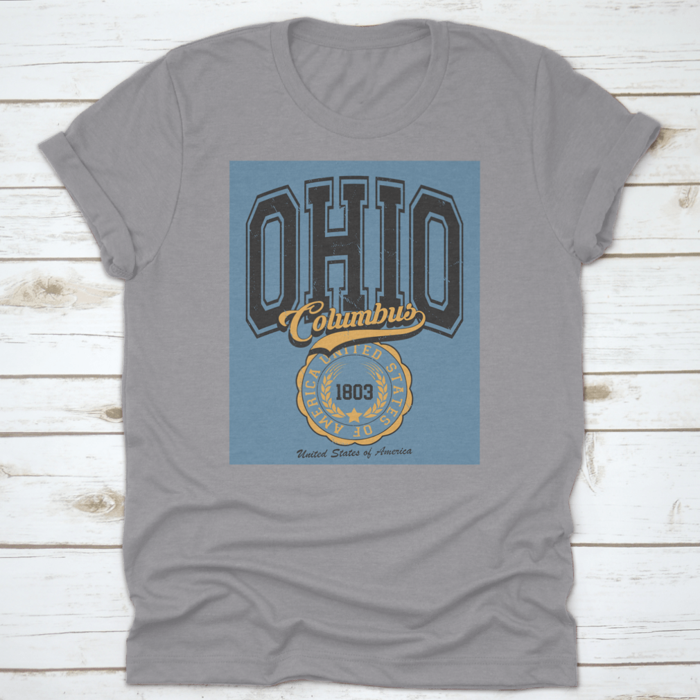 Vintage College Varsity Ohio State T-shirt featuring a classic fit and slogan emblem print, perfect for fans.