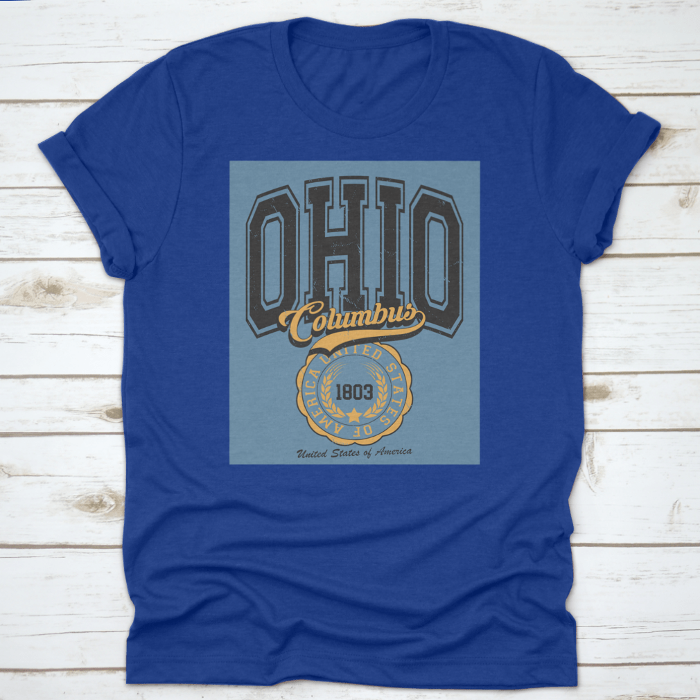 Vintage College Varsity Ohio State T-shirt featuring a classic fit and slogan emblem print, perfect for fans.