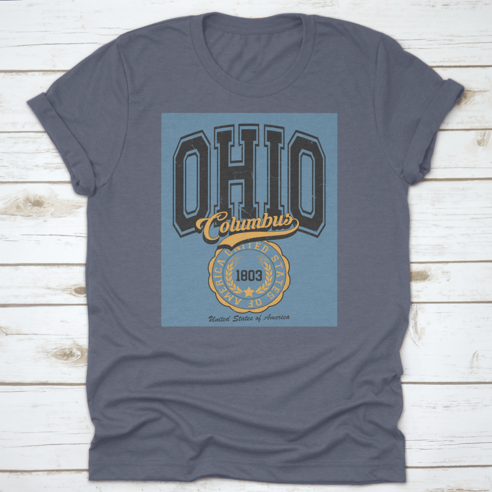 Vintage College Varsity Ohio State T-shirt featuring a classic fit and slogan emblem print, perfect for fans.