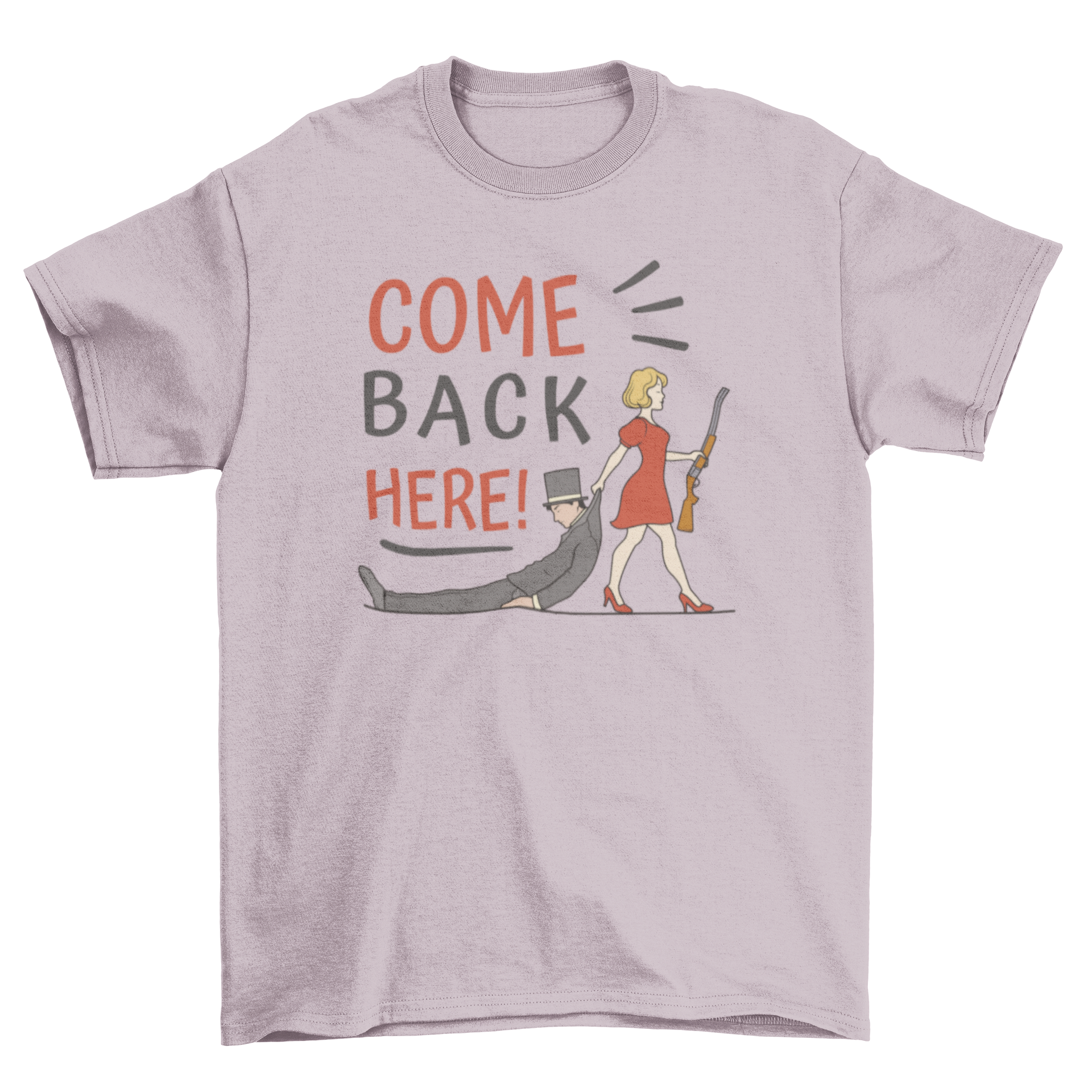 Vintage couple quote t-shirt featuring a charming couple illustration and the quote 'Come back here!' in a stylish design.