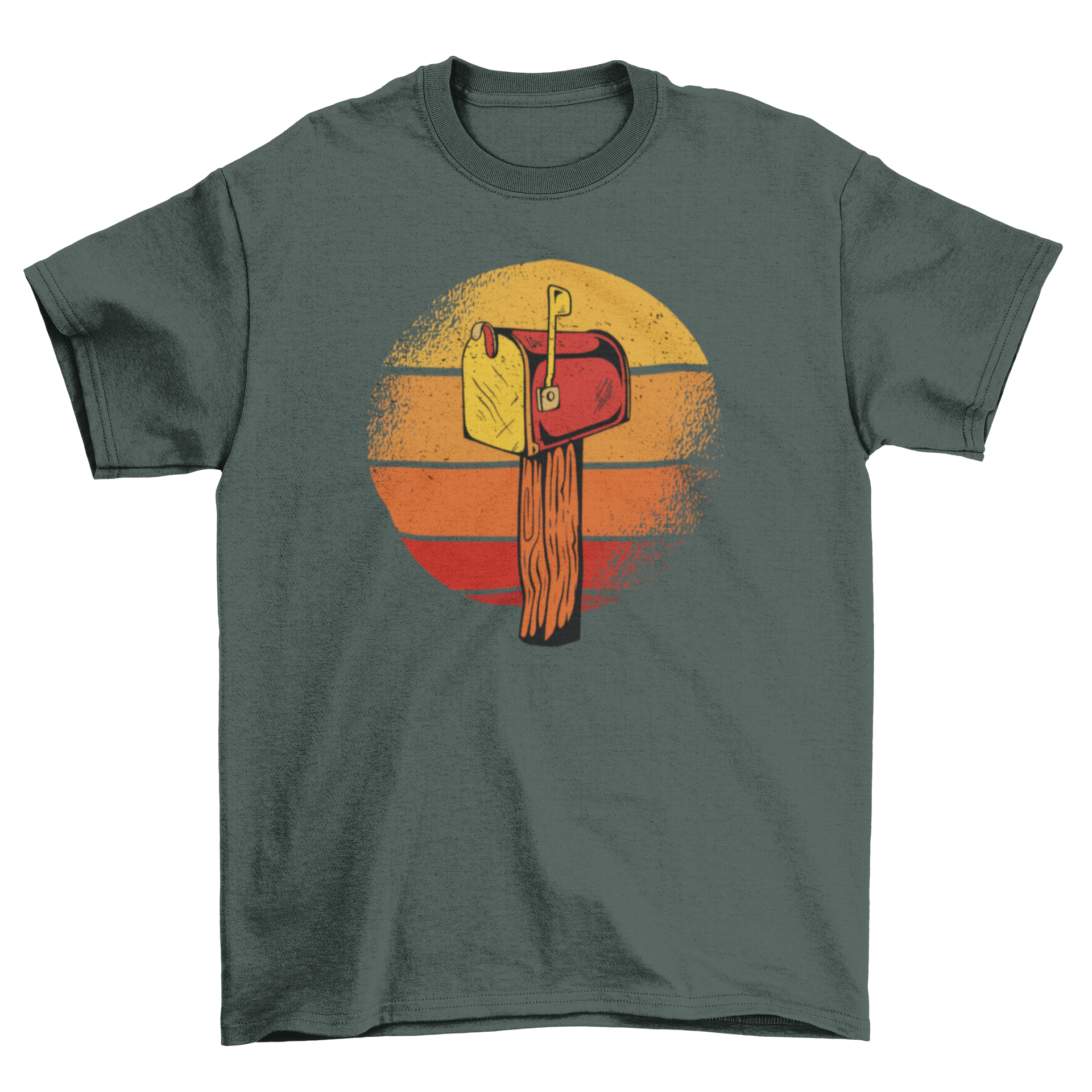 A stylish vintage t-shirt featuring a retro mailbox design, perfect for casual wear.