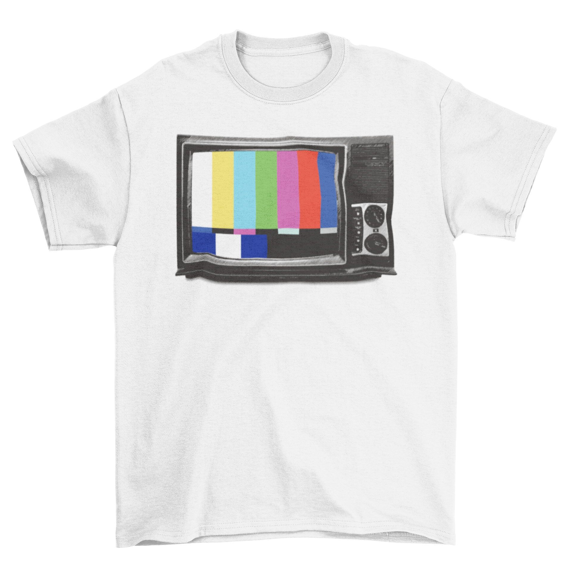 Vintage retro style T-shirt featuring a classic television illustration with VHS design.