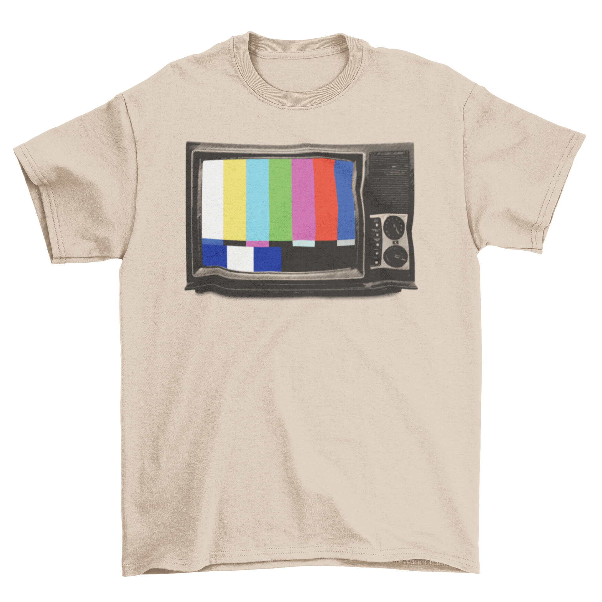 Vintage retro style T-shirt featuring a classic television illustration with VHS design.