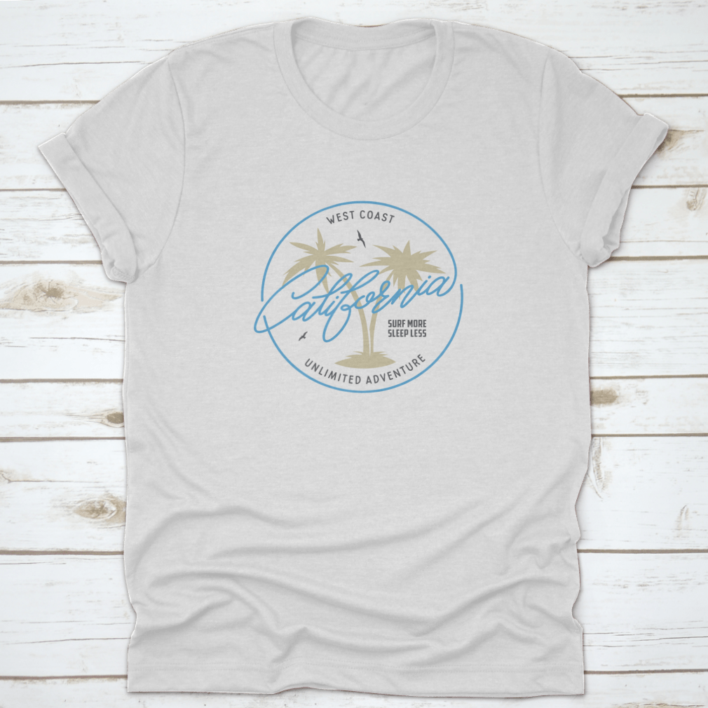 Vintage Style West Coast California Long Beach T-shirt featuring 'Surf More' phrase, made from soft cotton fabric.