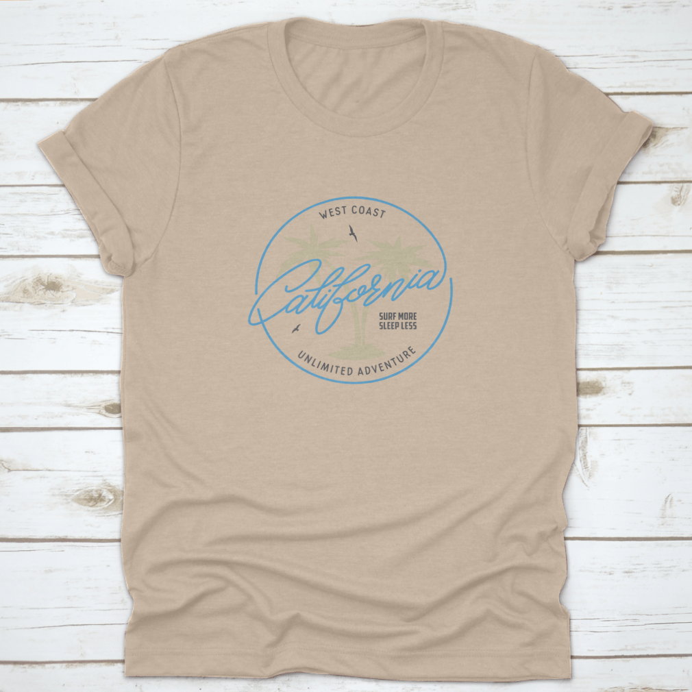 Vintage Style West Coast California Long Beach T-shirt featuring 'Surf More' phrase, made from soft cotton fabric.