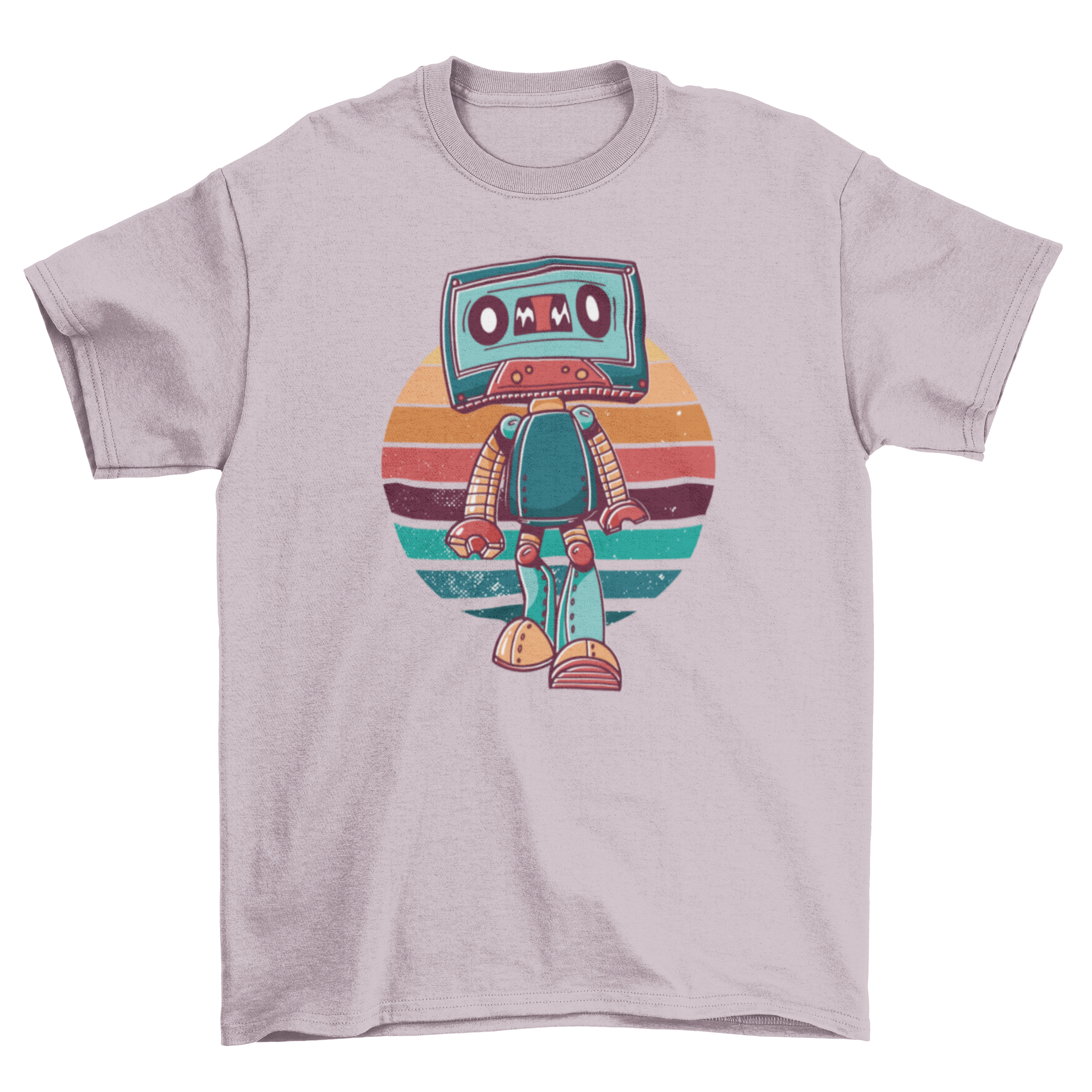 Vintage Tape Cartoon T-shirt featuring a cassette tape robot design in a retro style.