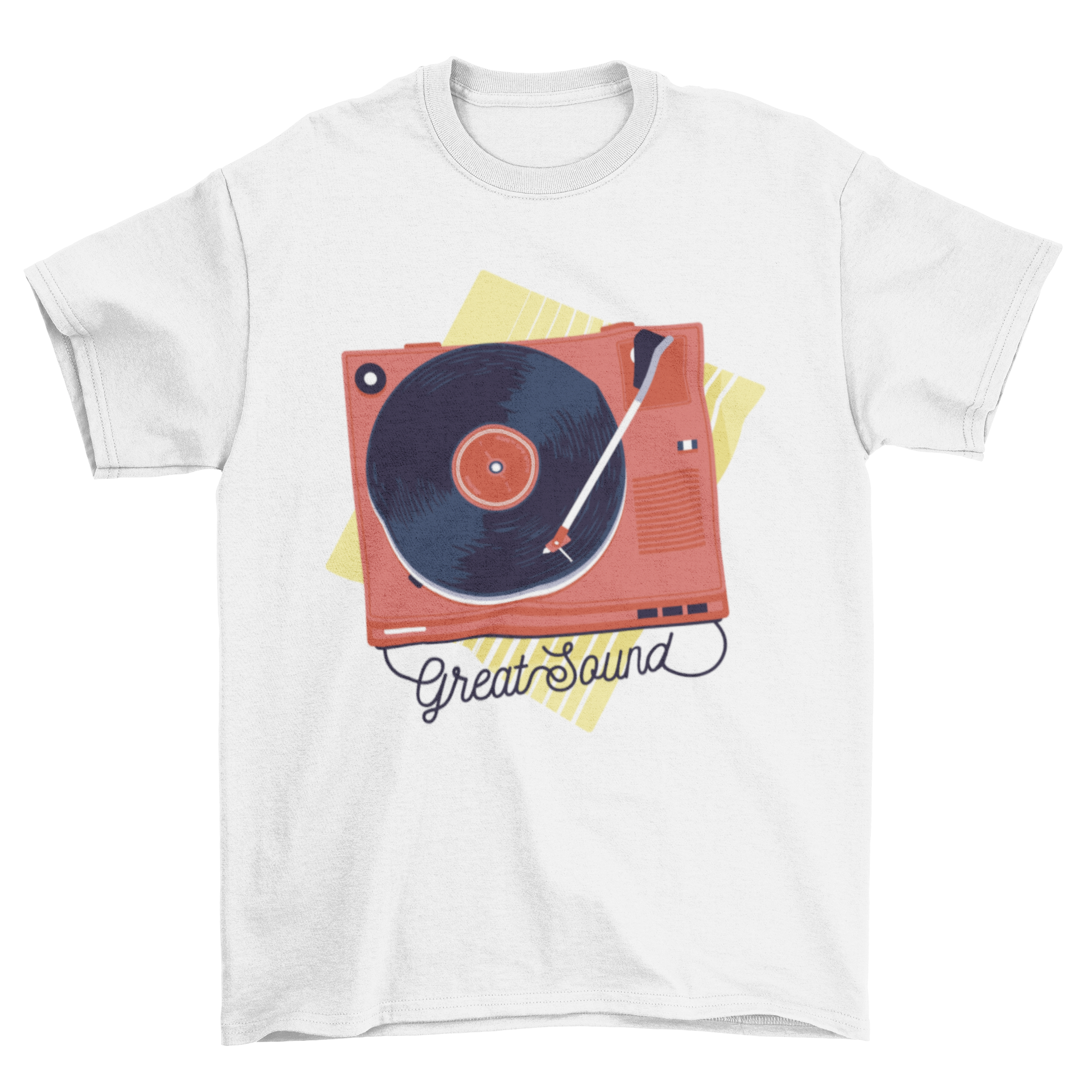 Vinyl Vintage T-shirt featuring a retro turntable illustration with the quote 'Great Sound', perfect for music lovers.