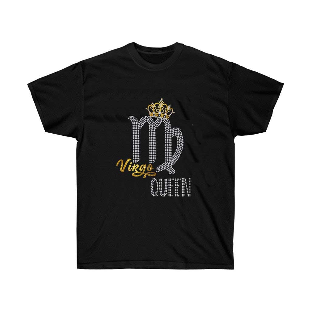 Virgo Queen Birthday T-shirt made of soft cotton with stylish vinyl print, perfect for birthday celebrations.