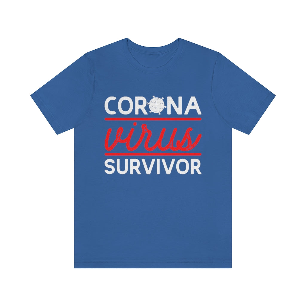 Virus Survivor t-shirt made of 100% soft cotton, featuring a retail fit and lightweight fabric, available in various colors.